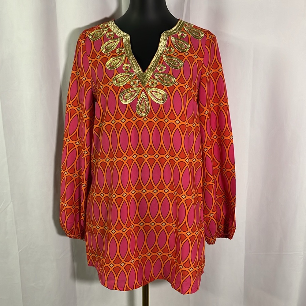 NWT Mud Pie Cranberry Corinne Gold Embroidered Tunic Top